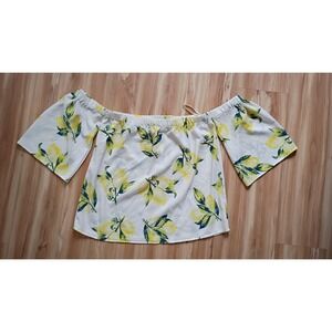 Sweet Wanderer Lemon Print Off The Shoulder Top Ivory Medium